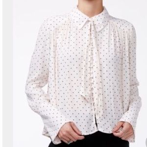 Free People Polka Dot Blouse - tie neck -XS- cream